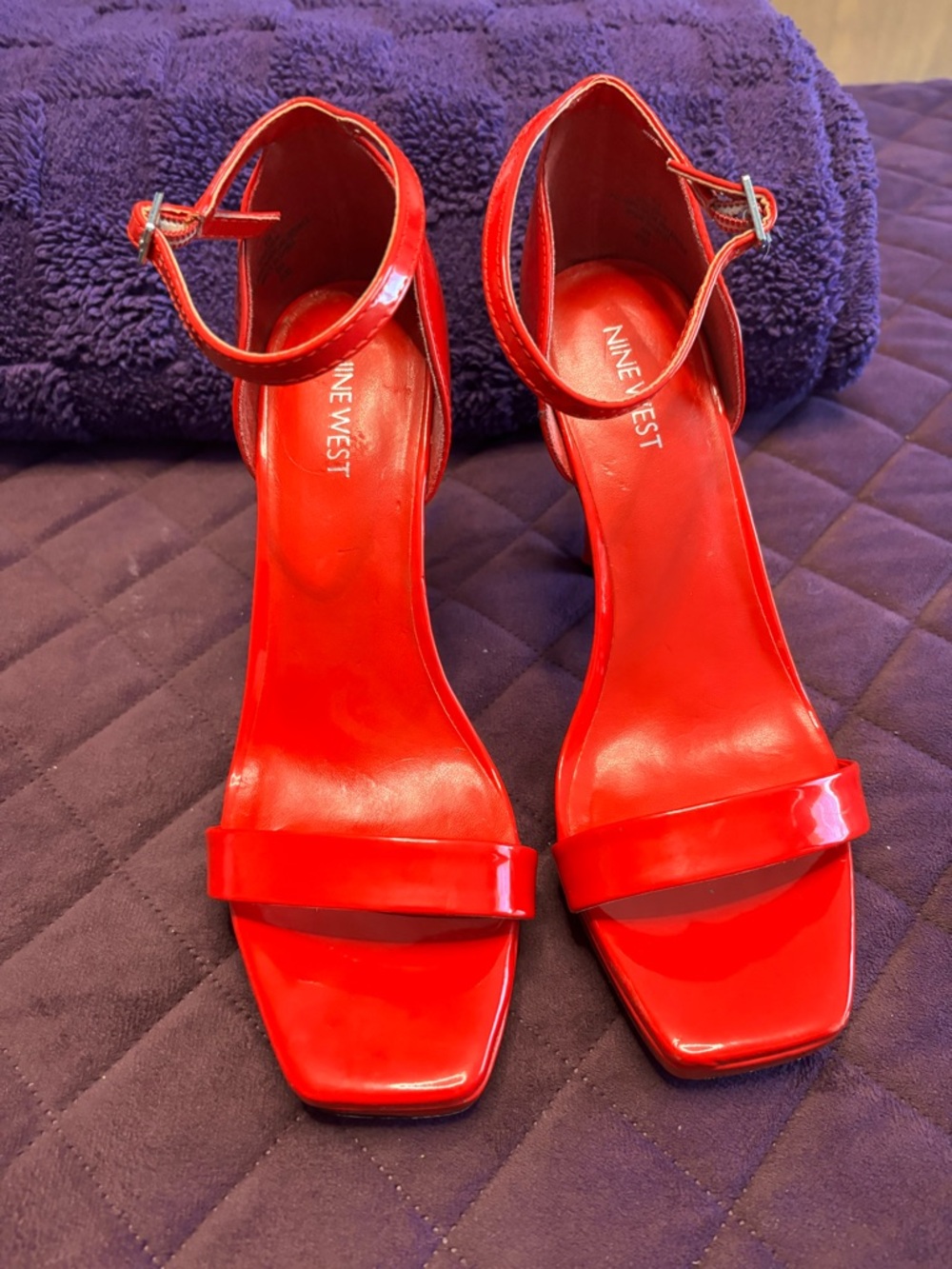 Nine West Red Patent Ankle-Strap Heels